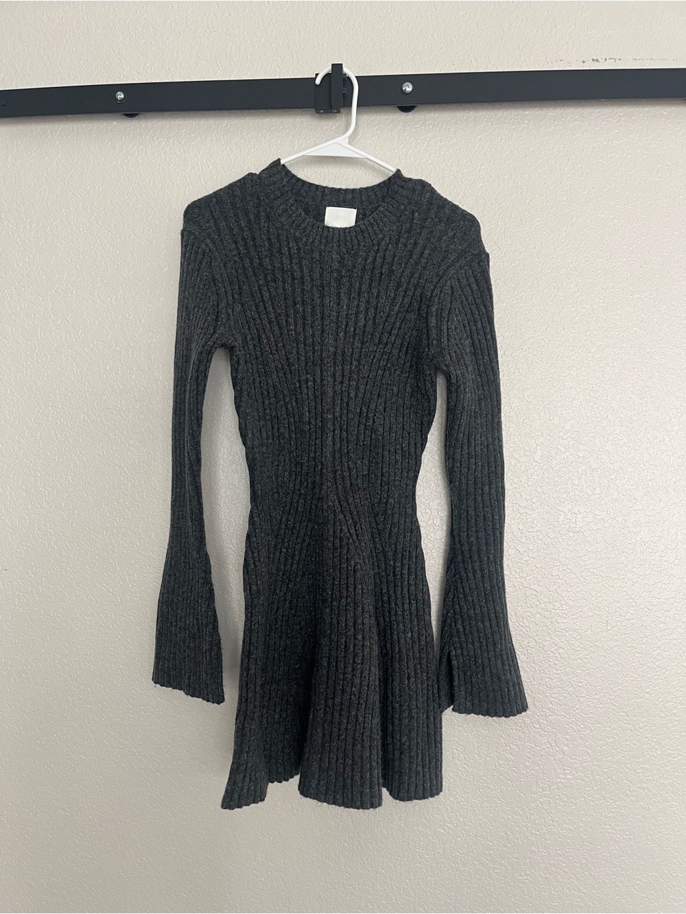 H&M Charcoal Ribbed Crew Neck Sweater Dress